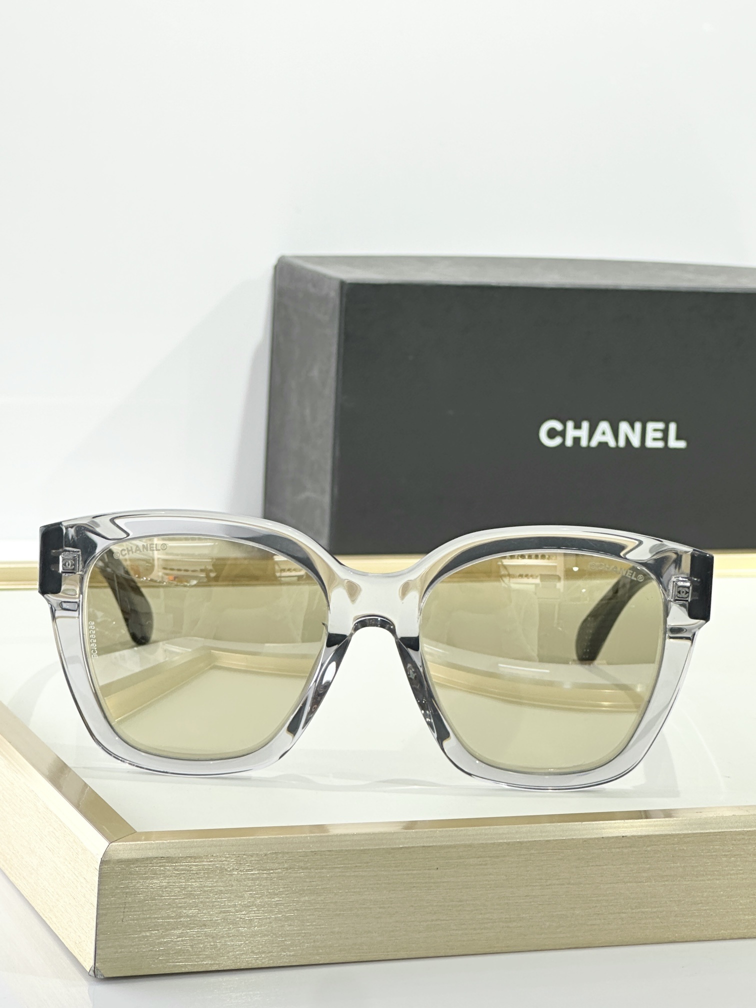 Chanel Butterfly Sunglasses – Light Grey Acetate & Gold Mirror