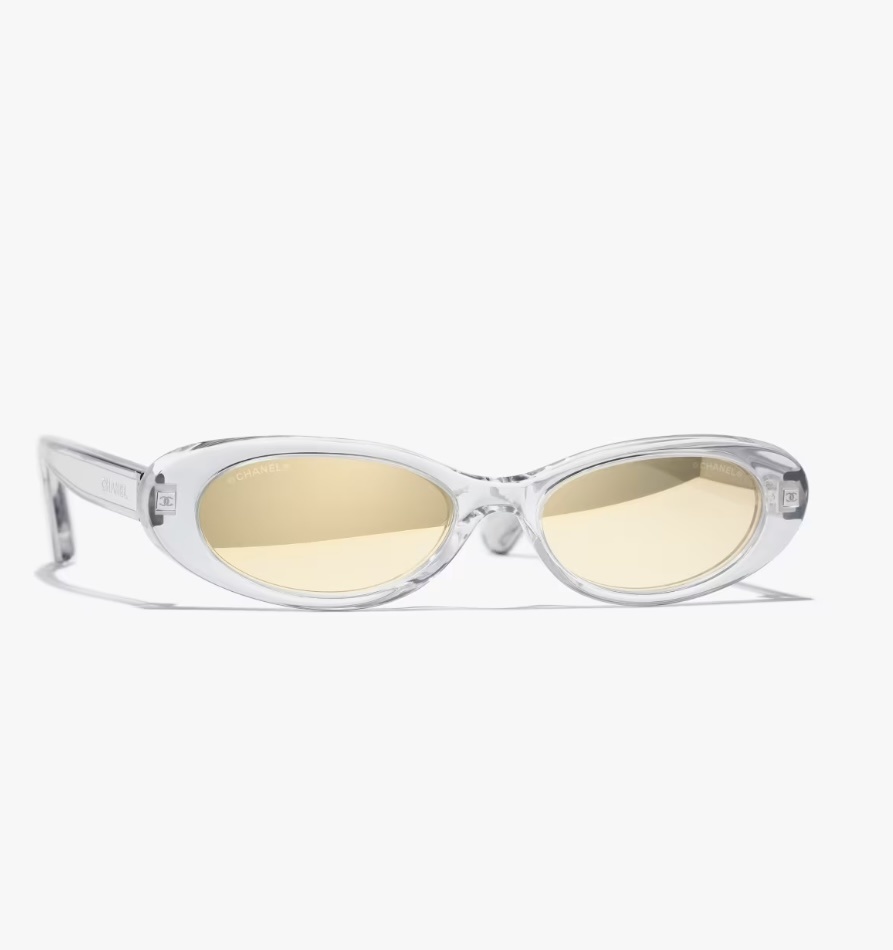 Chanel Clear Acetate Oval Sunglasses – Luxury Gold-Tone Detail