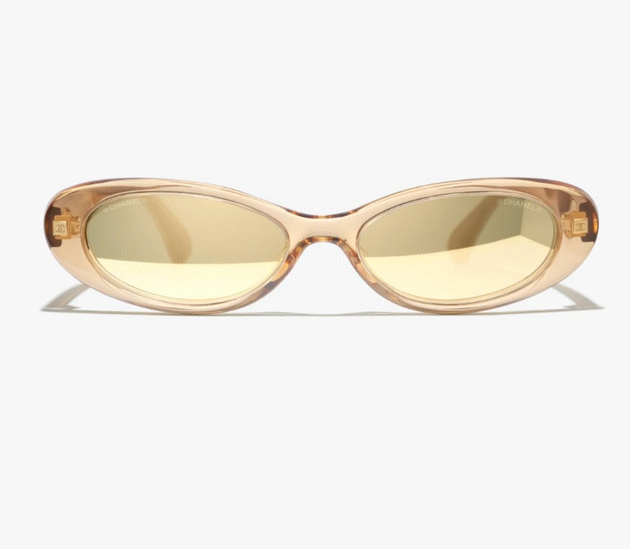 Chanel Peach Oval Sunglasses – Gold Lens Designer Frames
