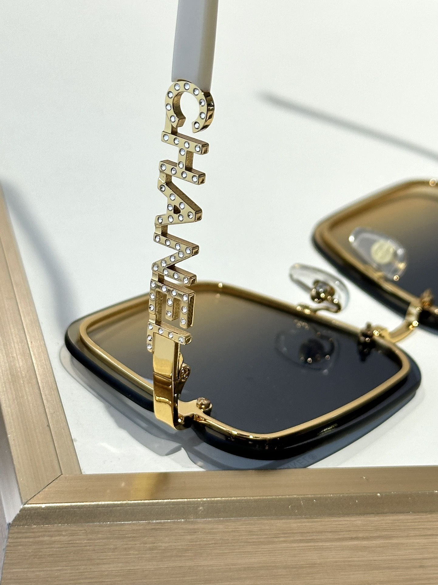 Chanel Luxury Square Rimless Sunglasses with Crystal Logo