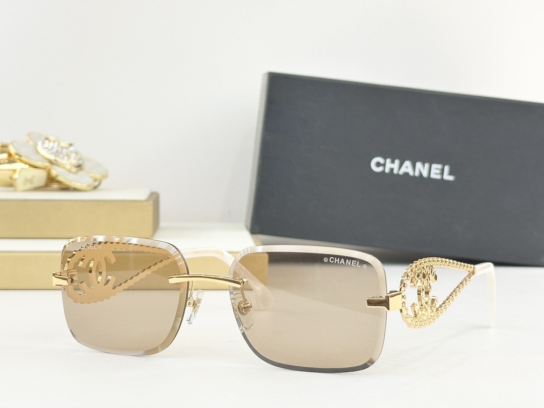 Chanel Luxury Rimless Sunglasses – Crystal CC Logo Temples