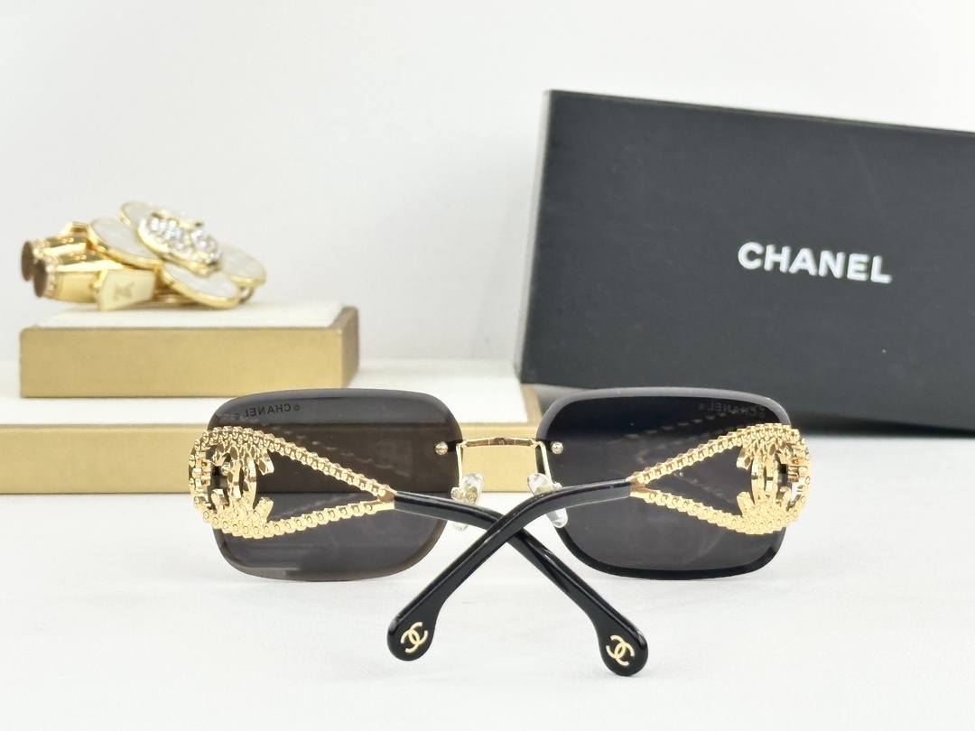 Chanel Luxury Rimless Sunglasses – Crystal CC Logo Temples