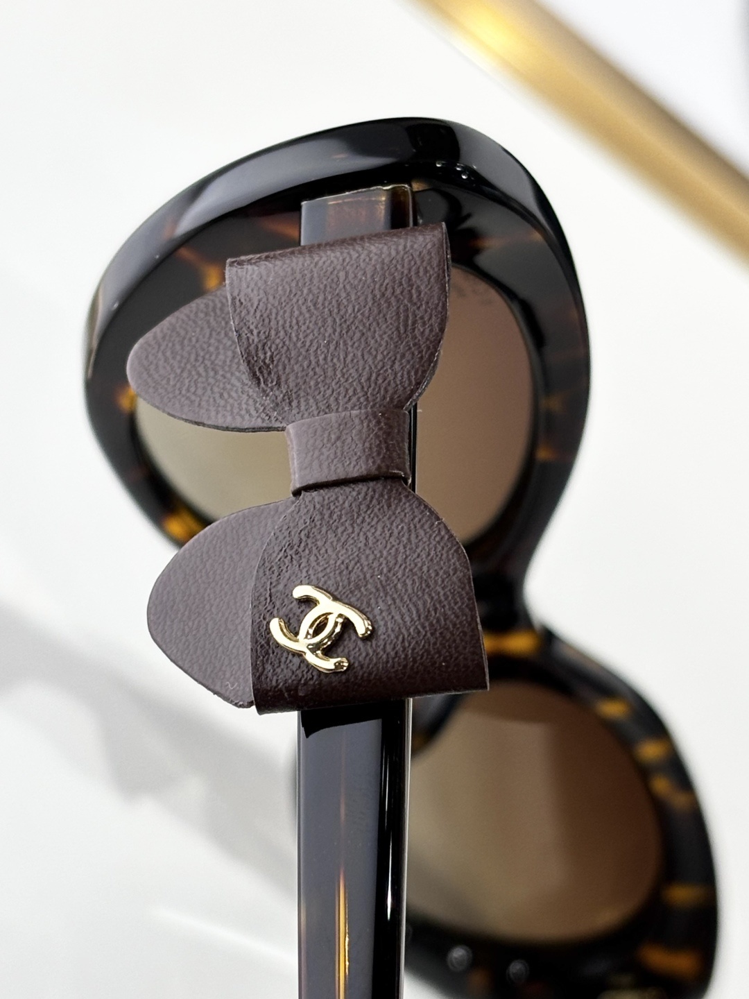 Chanel 9181Q Tortoise Polarized Sunglasses with Leather Bow Detail