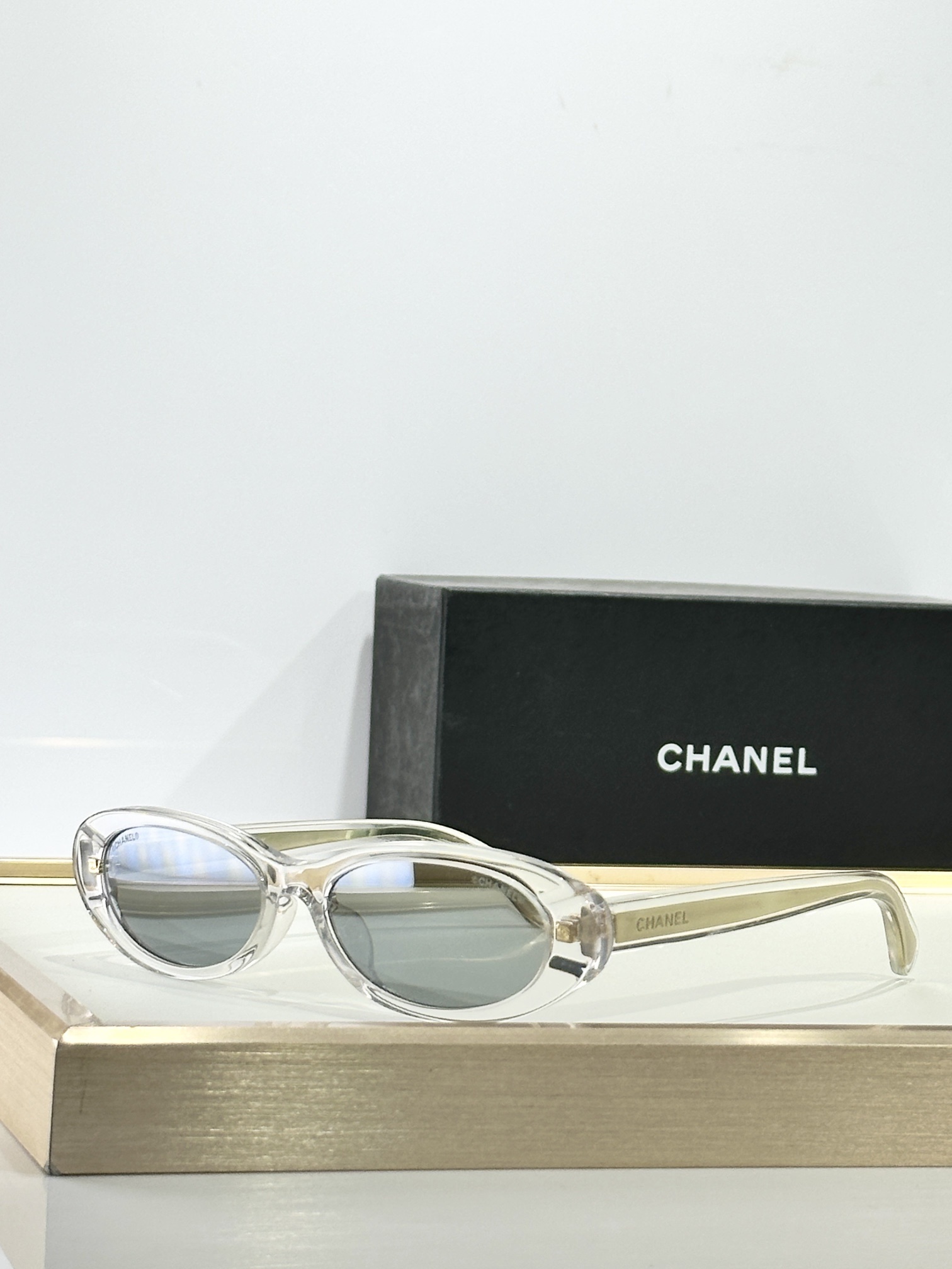 Chanel Oval Sunglasses – Transparent Light Grey Acetate Silver Lens
