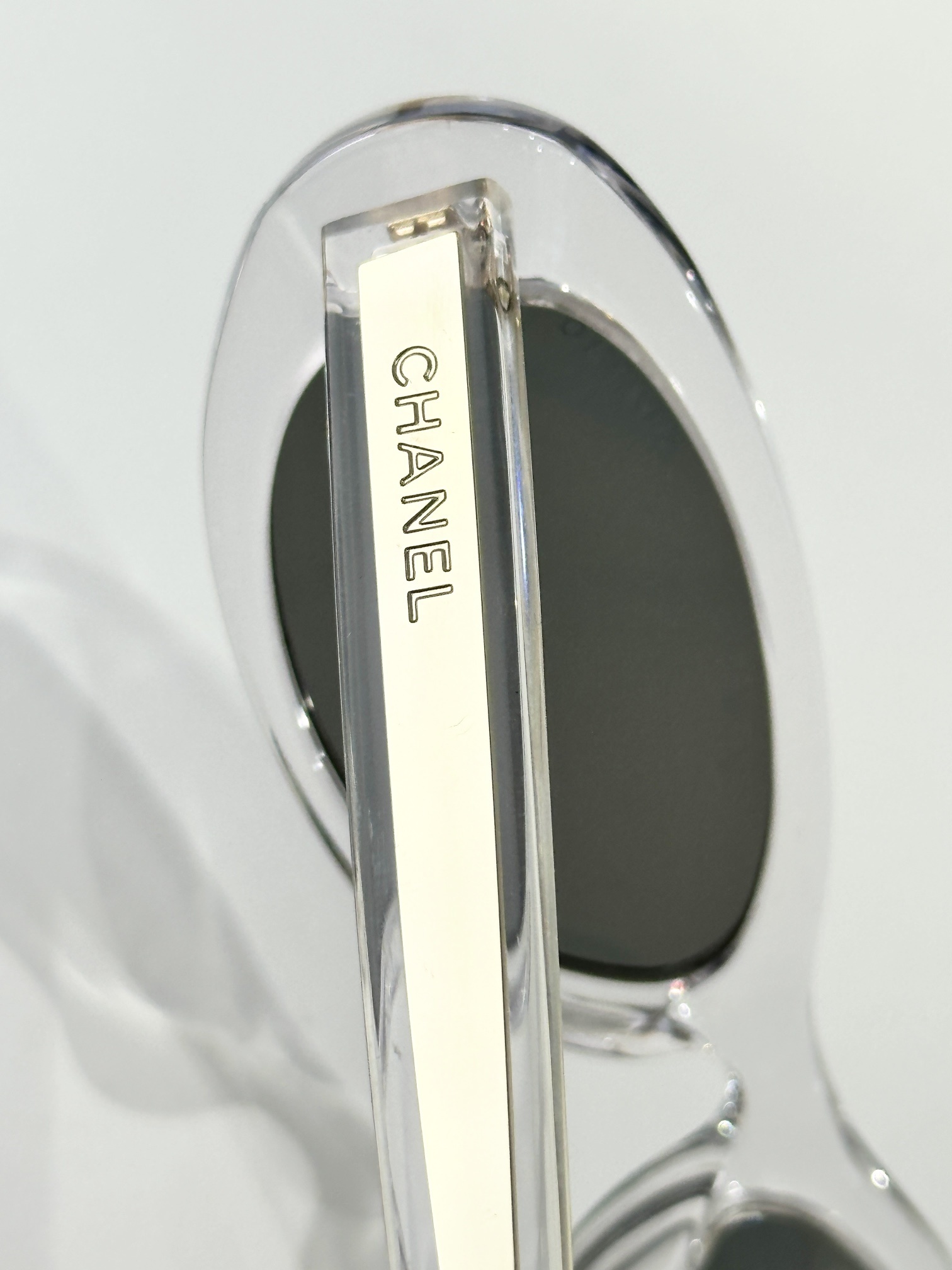 Chanel Oval Sunglasses – Transparent Light Grey Acetate Silver Lens