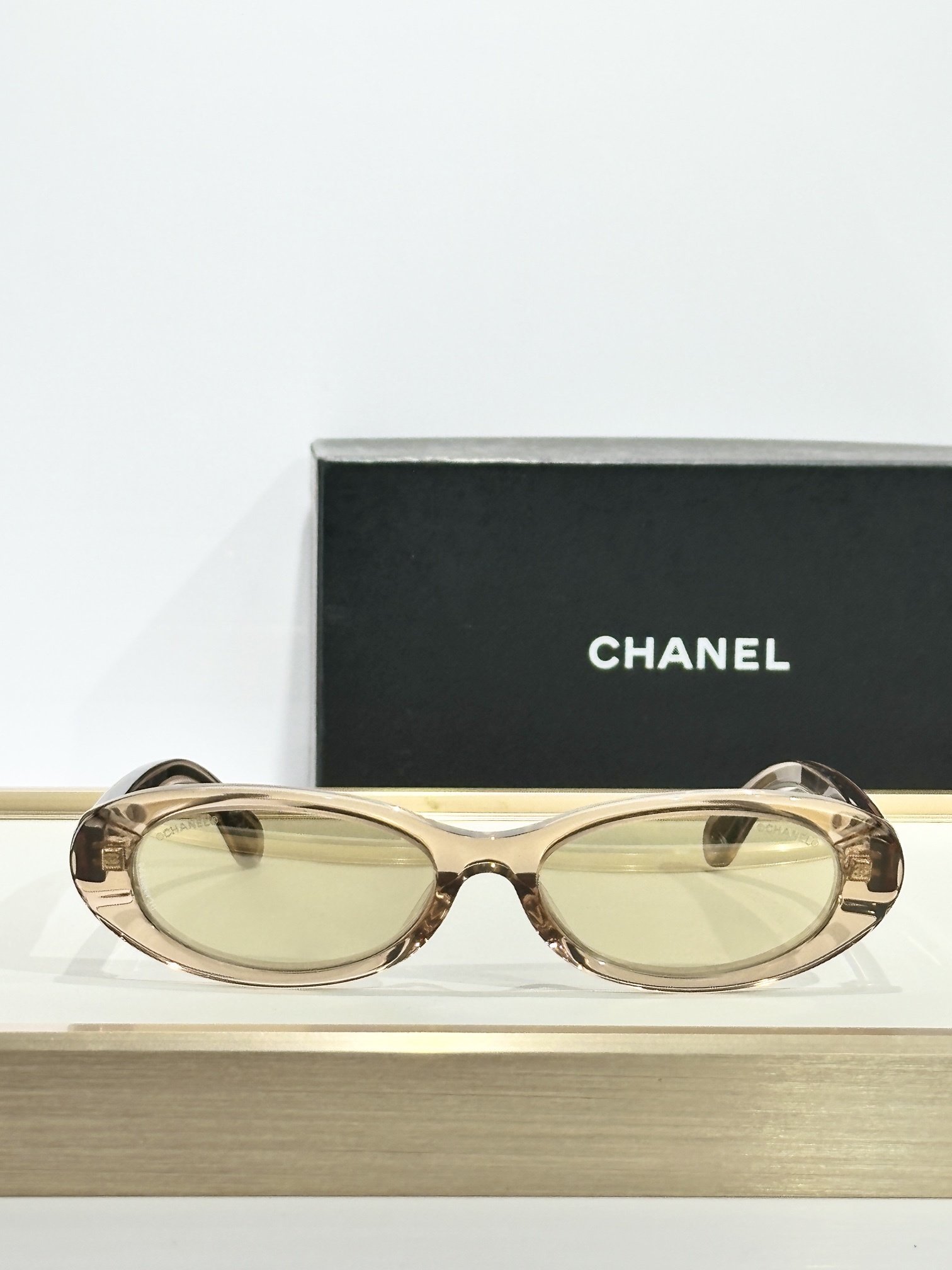 Chanel Oval Sunglasses in Light Orange Acetate with Gold Mirror Lenses