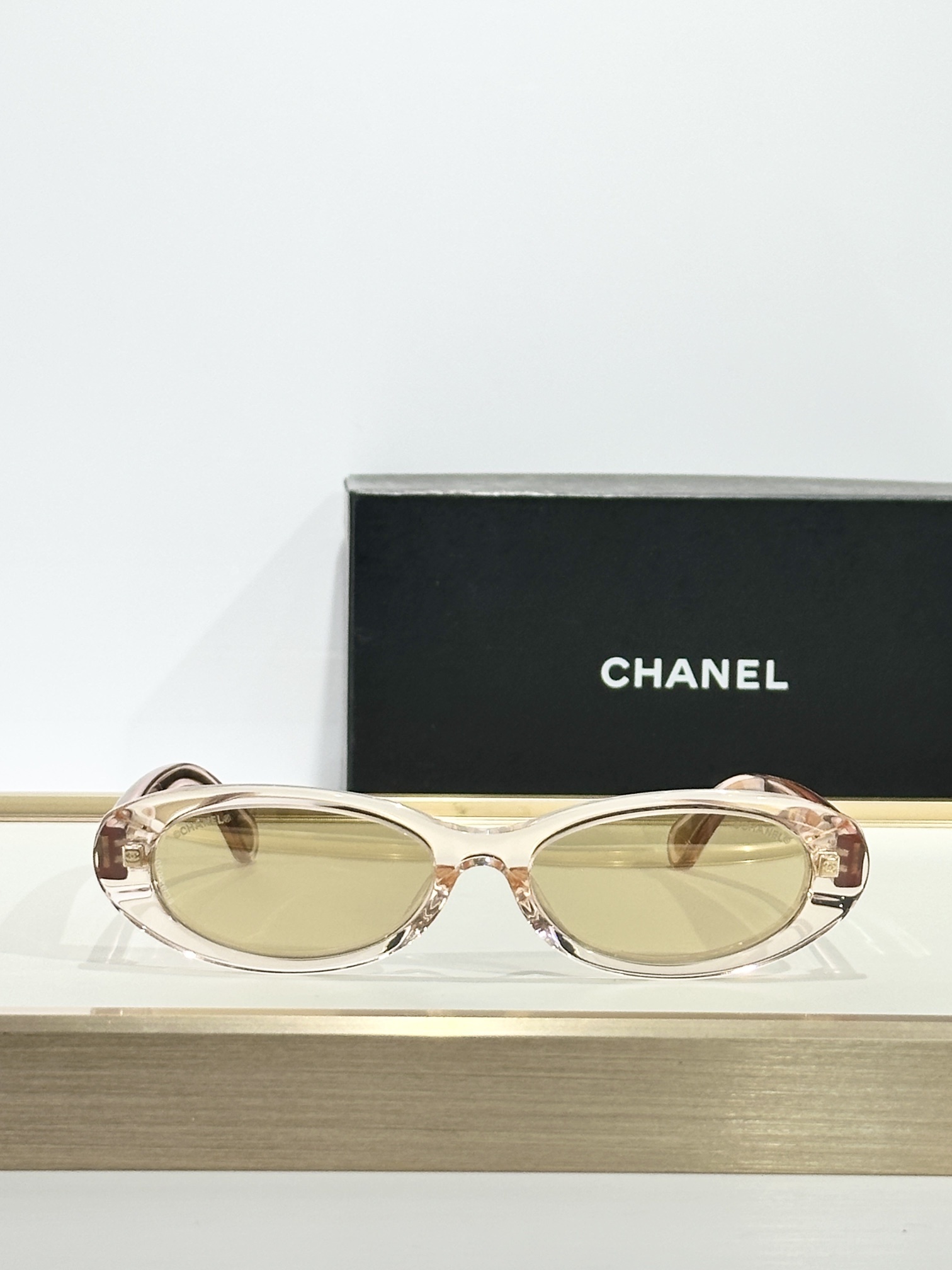 Chanel Luxury Oval Sunglasses in Light Pink with Gold Mirrored Lenses