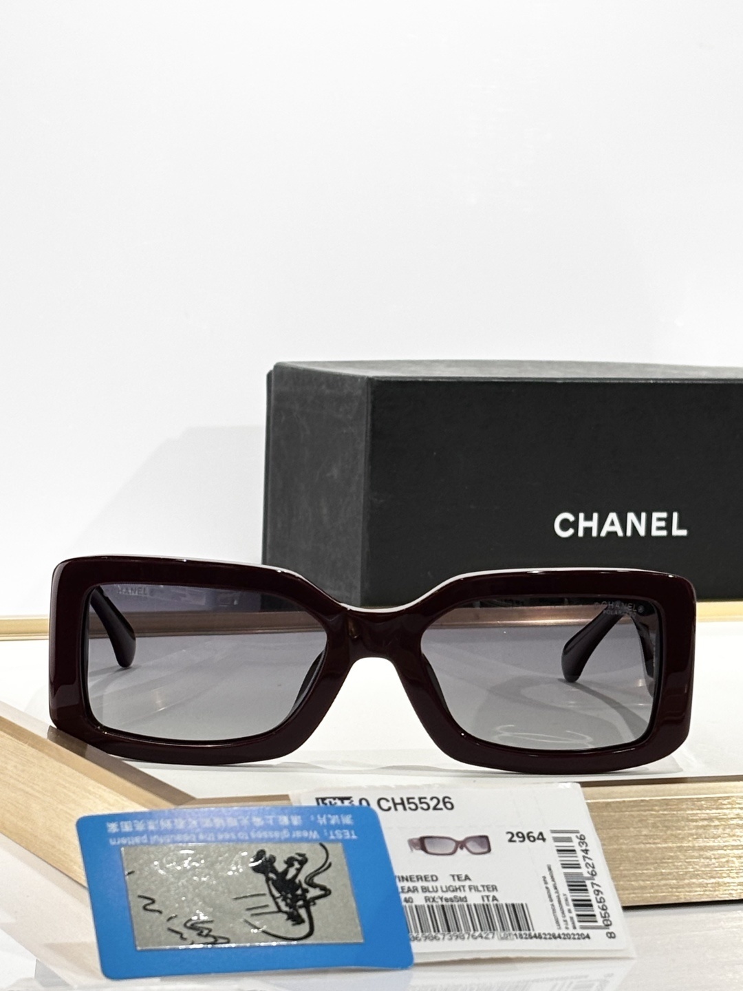 Chanel CH5526 Rectangular Burgundy Sunglasses with CC Logo