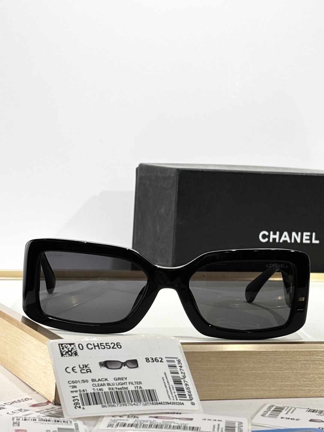 Chanel CH5526 Rectangular Sunglasses – Black Frame Grey Lens