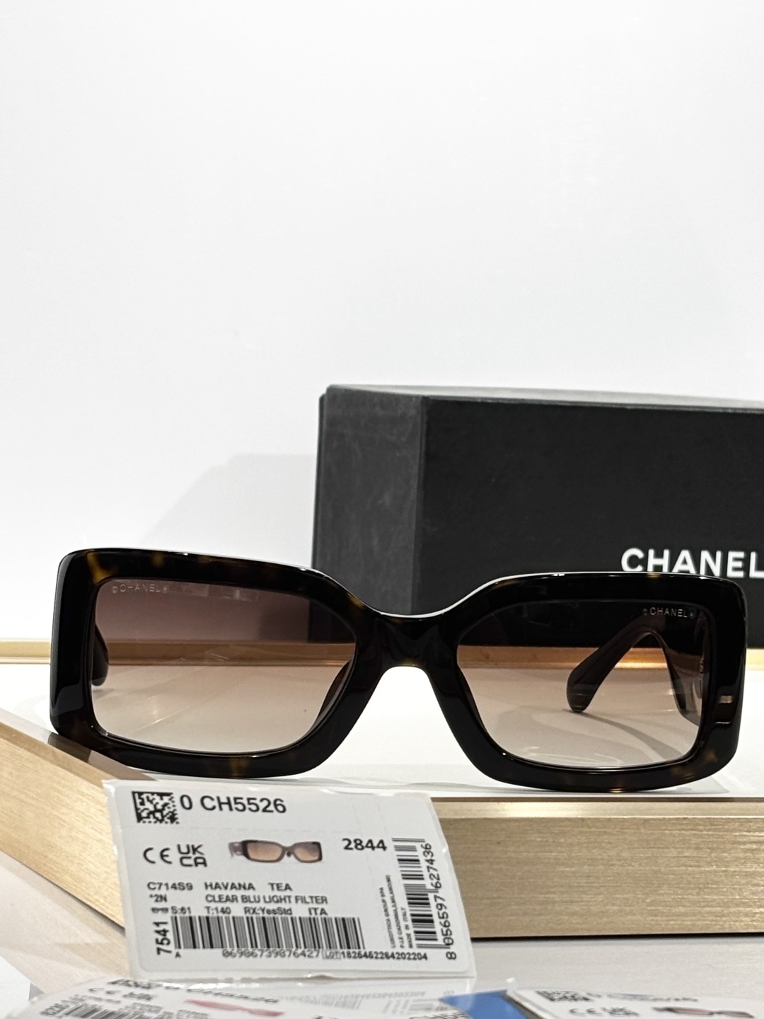 Chanel CH5526 Havana Tea Square Sunglasses with Iconic CC Logo