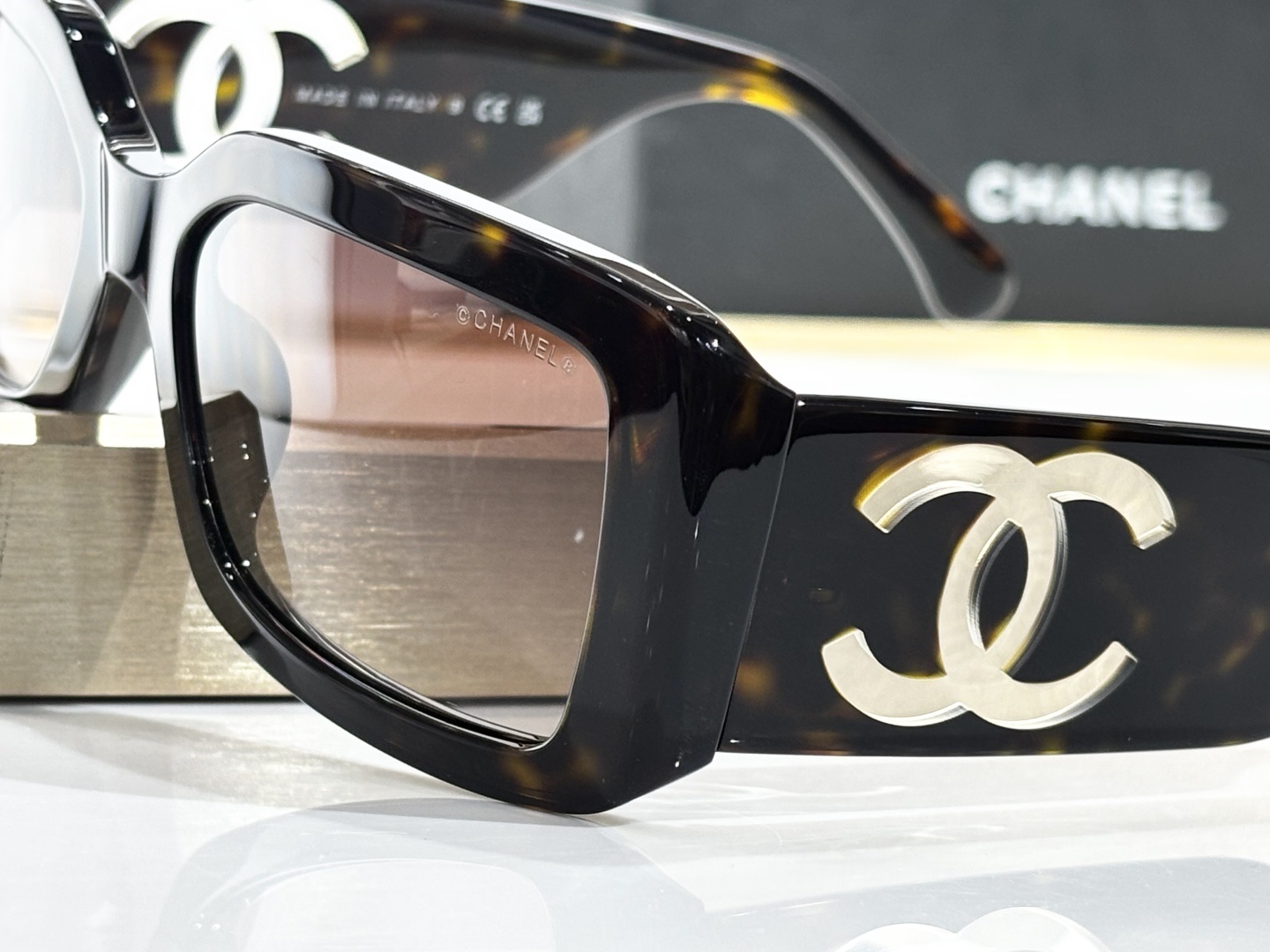 Chanel CH5526 Havana Tea Square Sunglasses with Iconic CC Logo