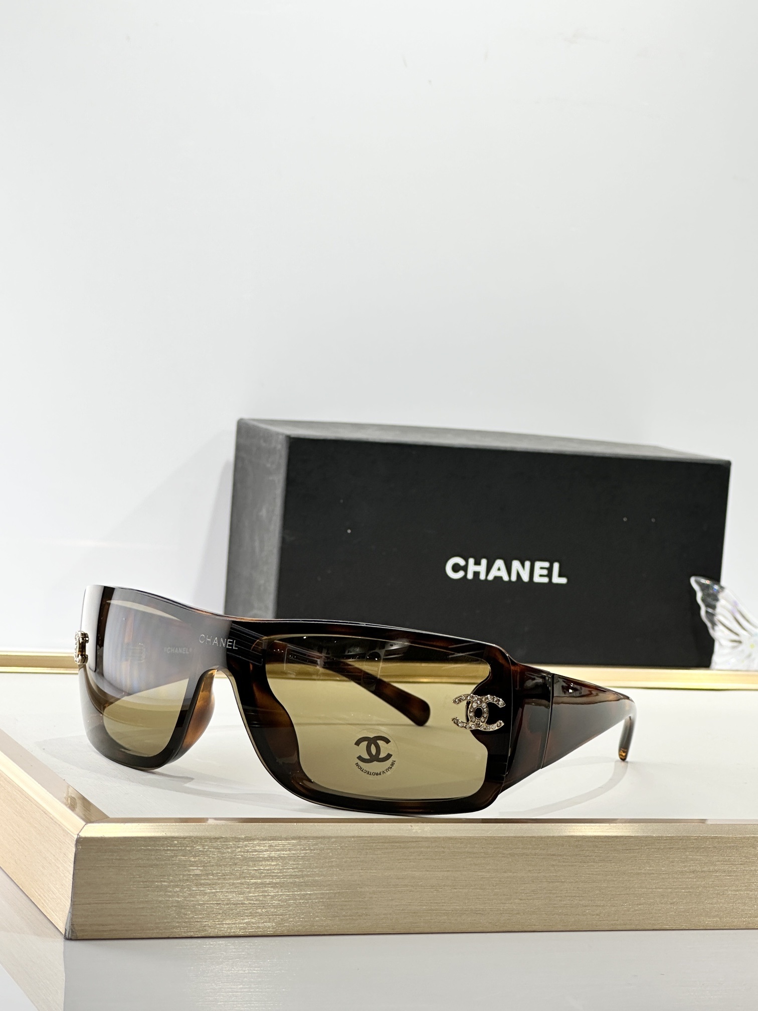 Chanel Brown Shield Sunglasses – Rhinestone CC Logo