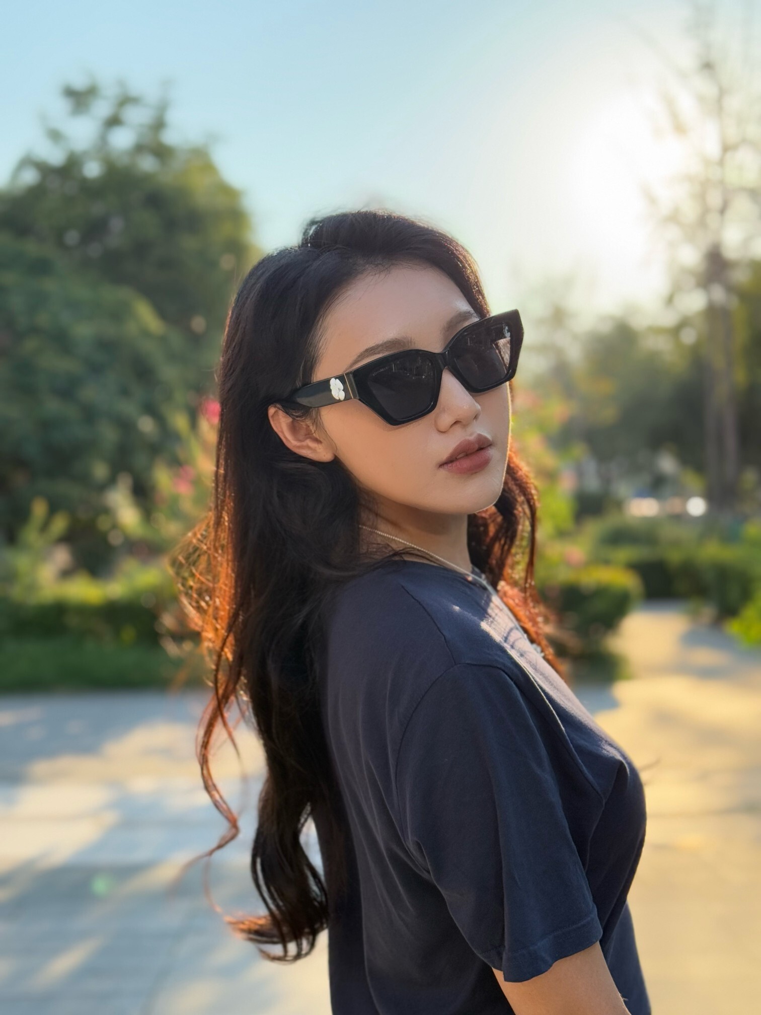 Clover Accent Black Square Sunglasses | Stylish Eyewear