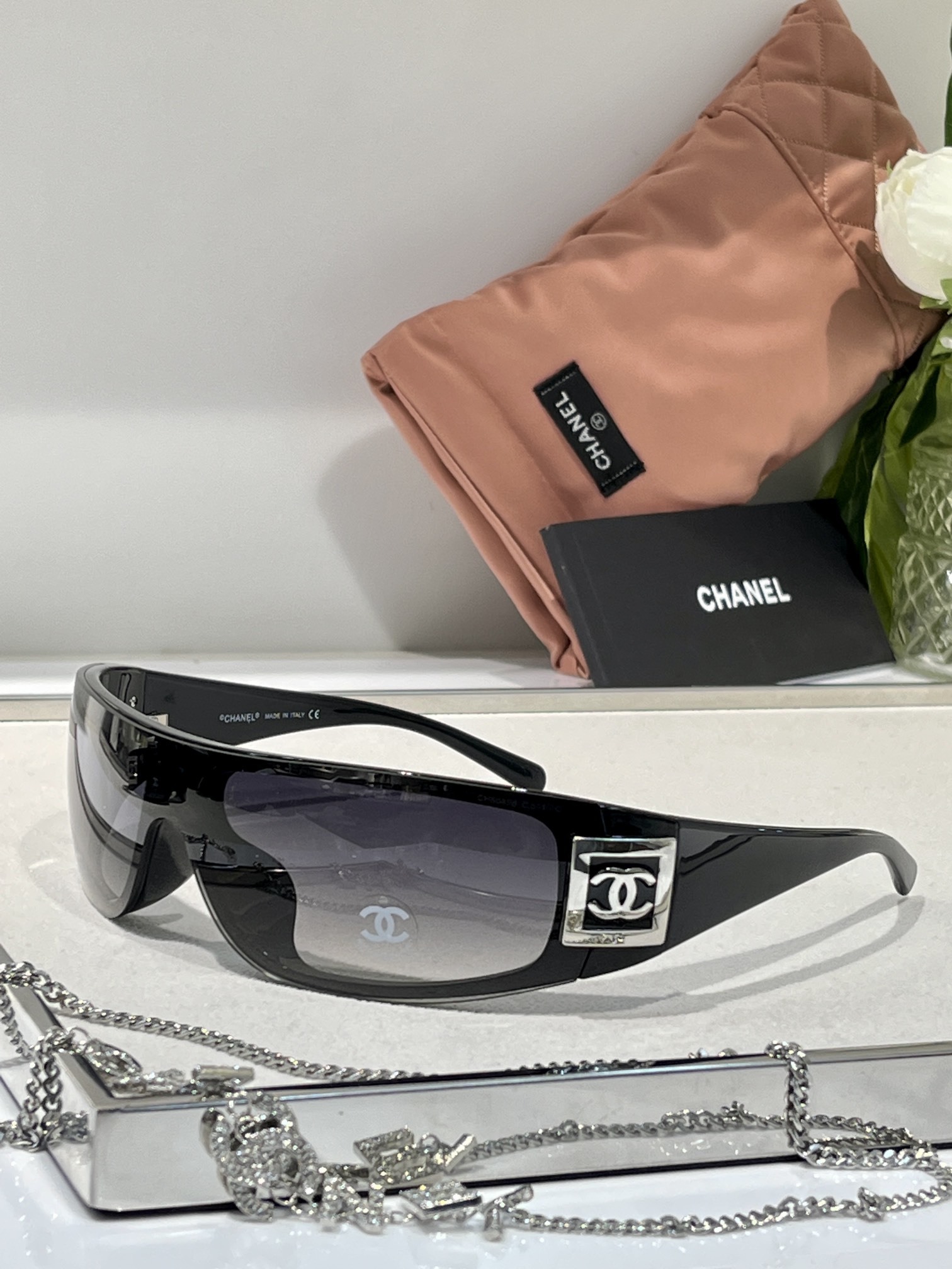Chanel Luxury Shield Sunglasses – Y2K Wrap-Around Designer Eyewear