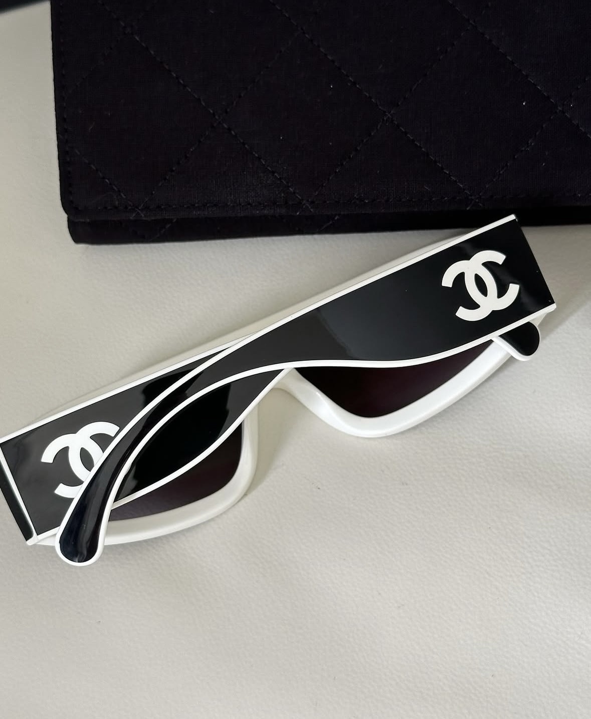 Chanel Black and White Shield Sunglasses – Luxury CC Logo Eyewear