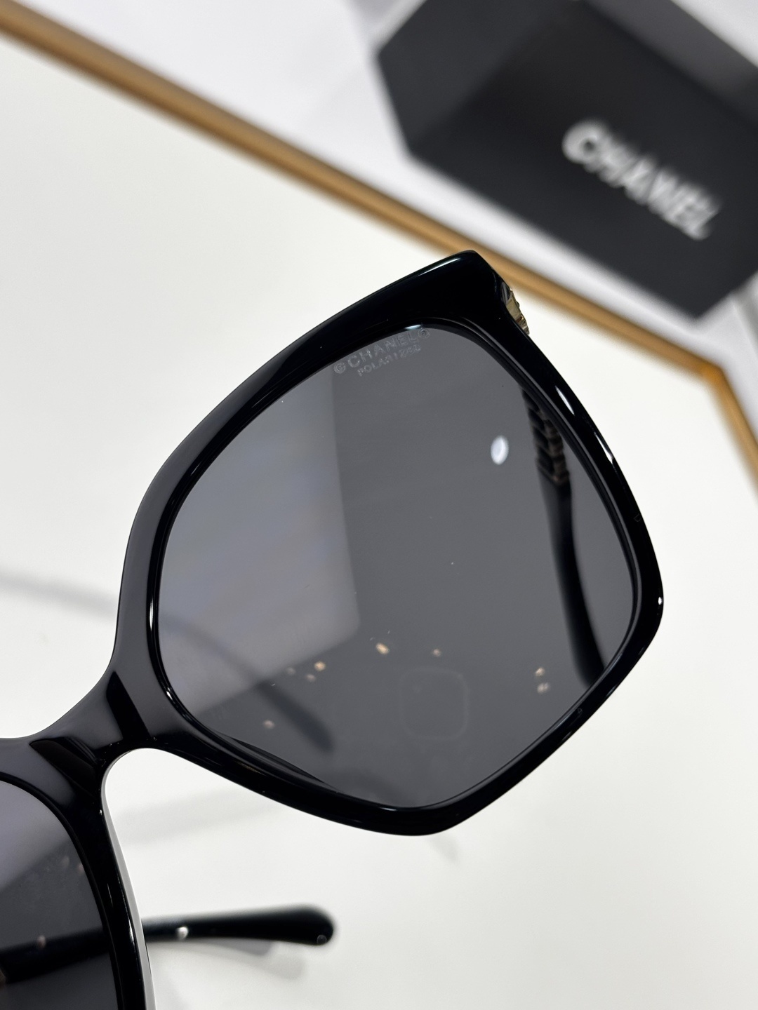 Chanel CH5546Q Black Square Polarized Sunglasses – Gold Chain Detail