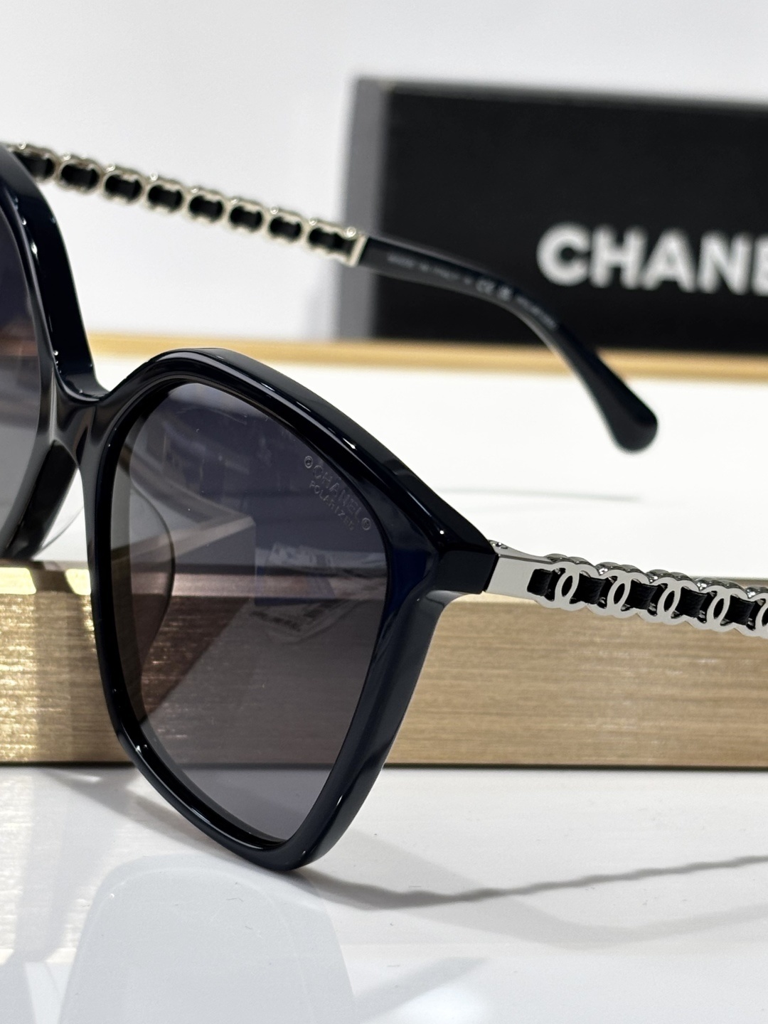 Chanel 5546Q Square Polarized Sunglasses with Chain Detail – Blue