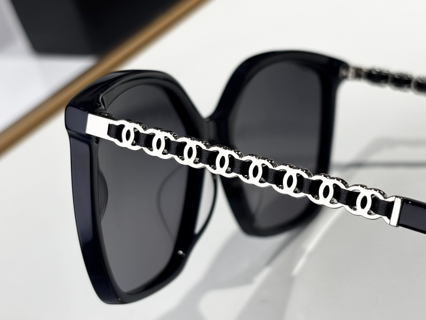 Chanel 5546Q Square Polarized Sunglasses with Chain Detail – Blue