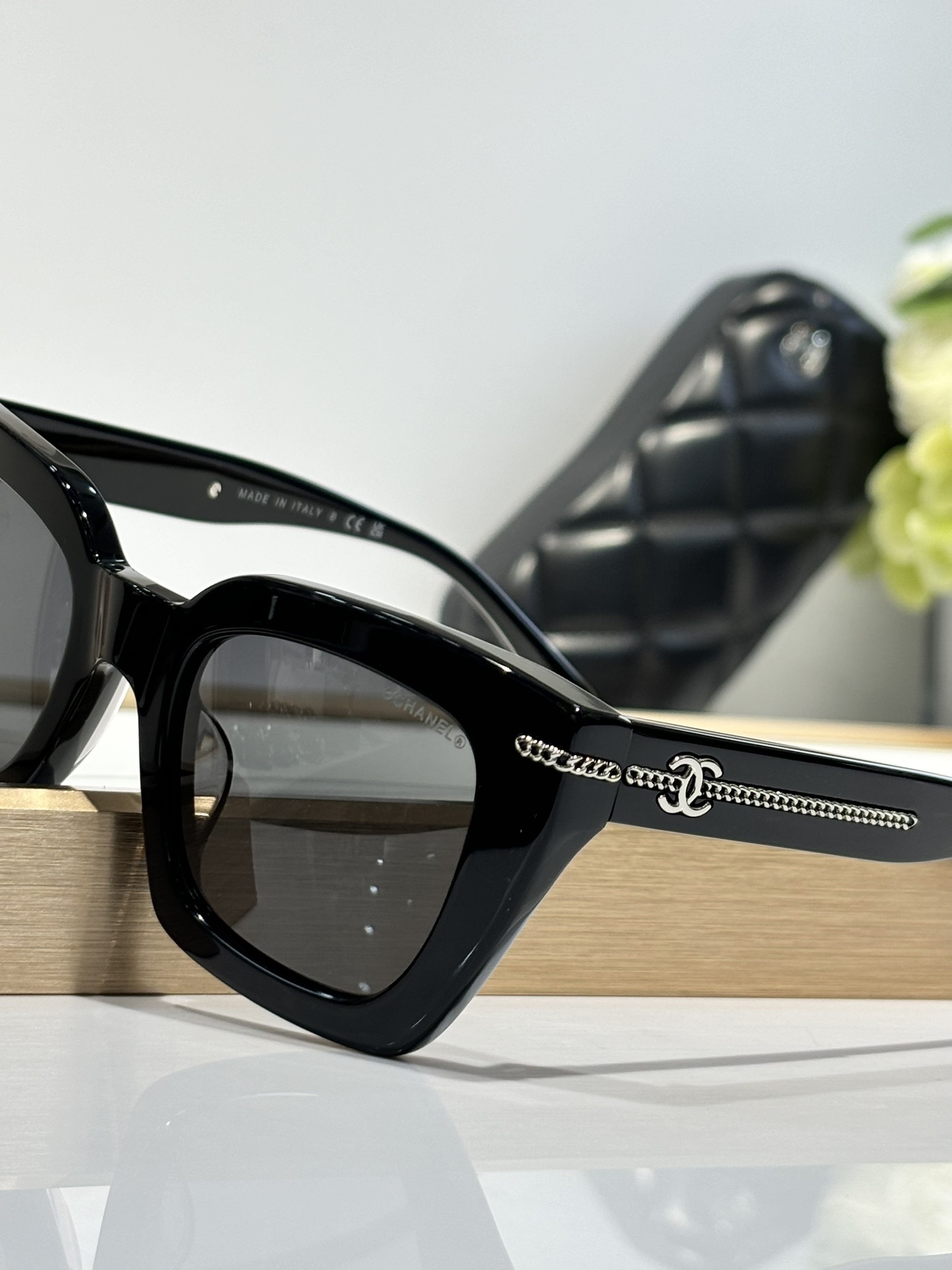 Chanel CH5509 Black Square Sunglasses with Polarized Grey Lenses