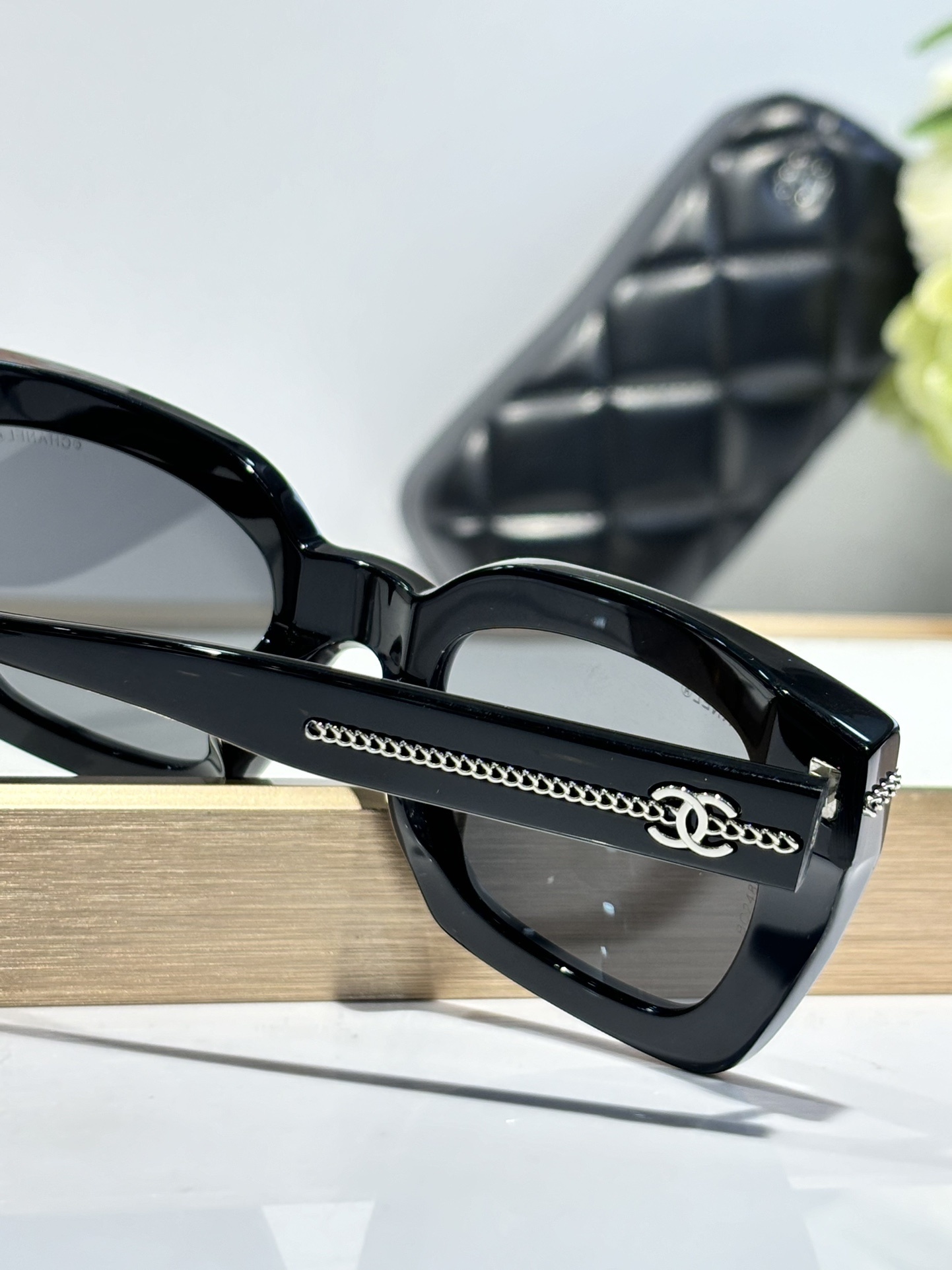 Chanel CH5509 Black Square Sunglasses with Polarized Grey Lenses