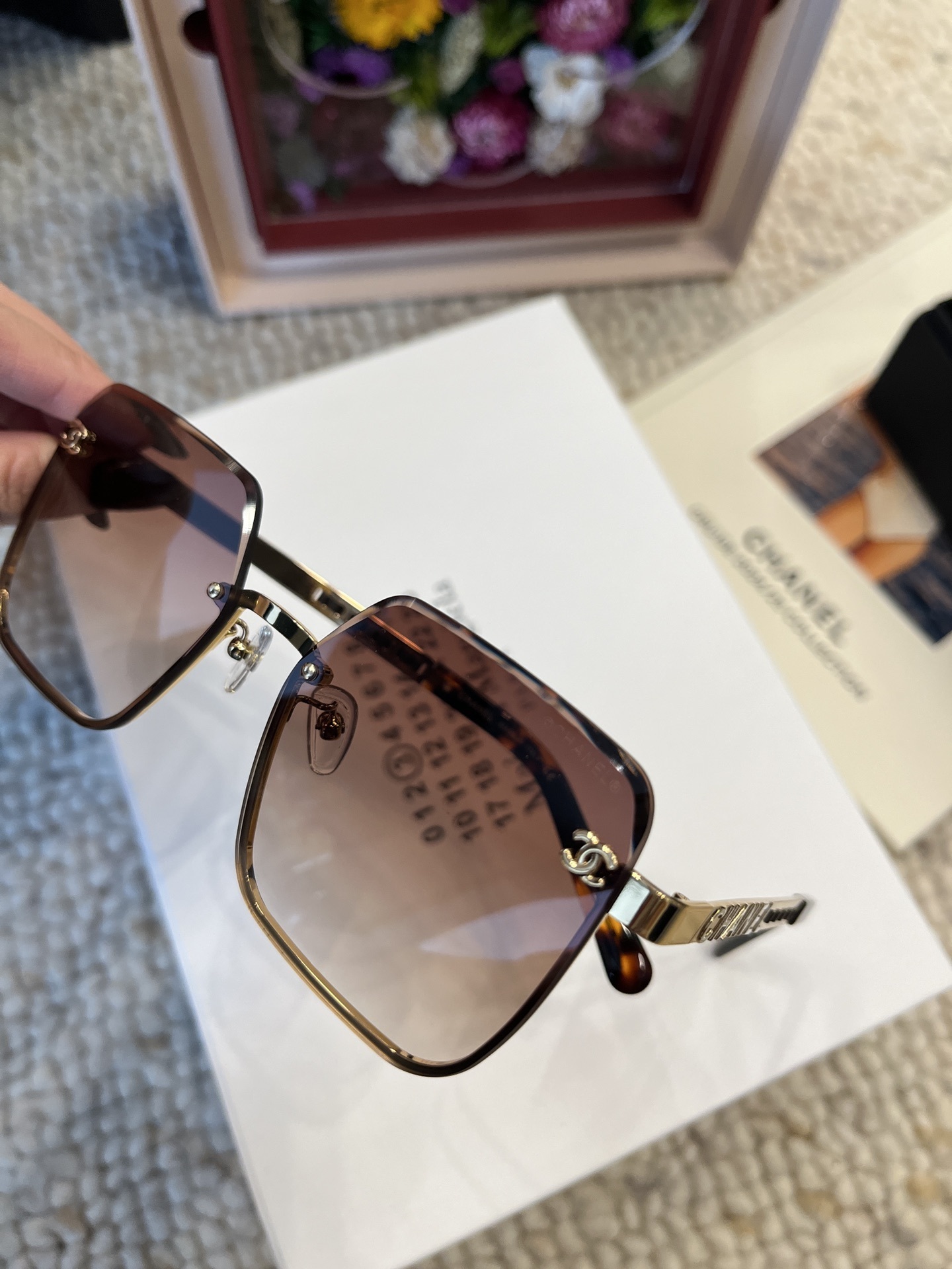 Chanel Oversized Square Sunglasses – Brown Gradient & Gold Metal