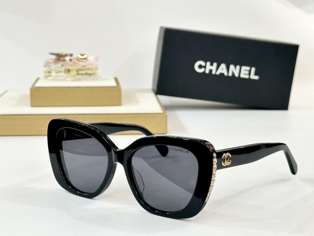 Chanel Pearl Embellished Oversized Butterfly Sunglasses for Women