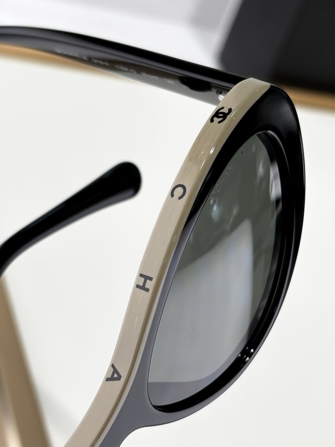 Chanel CH5416A Black Beige Cat Eye Sunglasses with Dark Grey Lens