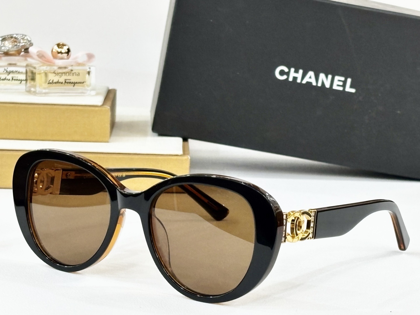 Chanel Luxury Oversized Butterfly Sunglasses with Gold CC Logo