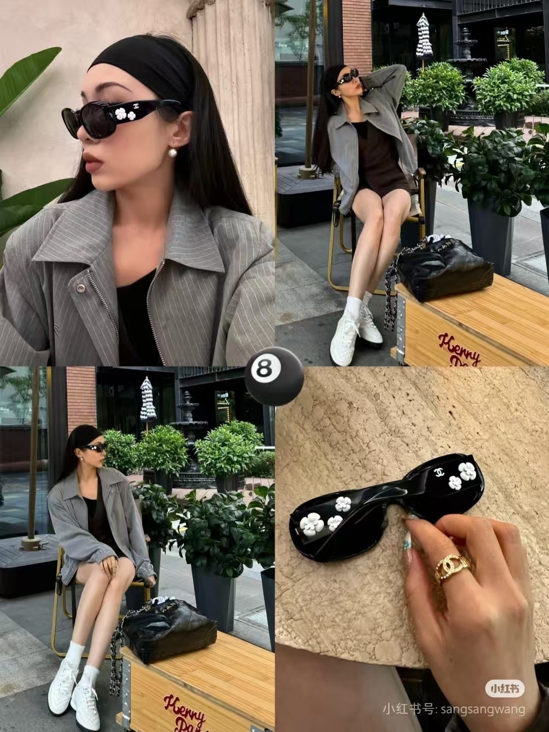 Luxury Vintage Camellia Flower Black Oval Sunglasses for Women