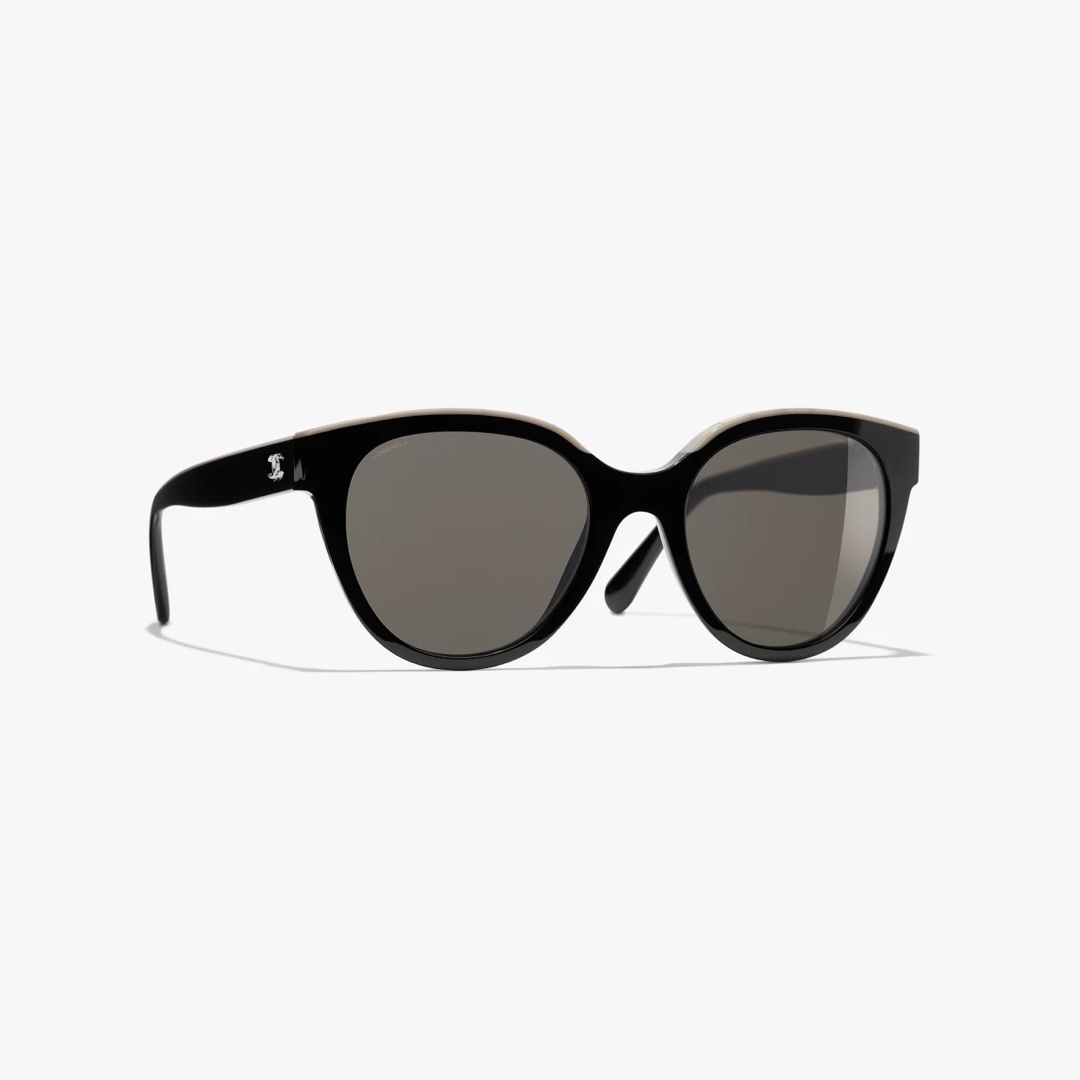 Chanel Butterfly Sunglasses – Black Acetate with Pink Logo Detail
