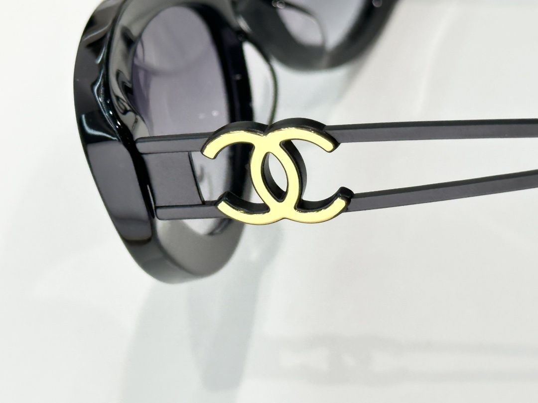 Chanel Oval Sunglasses – Black Acetate with Gold CC Logo Temples