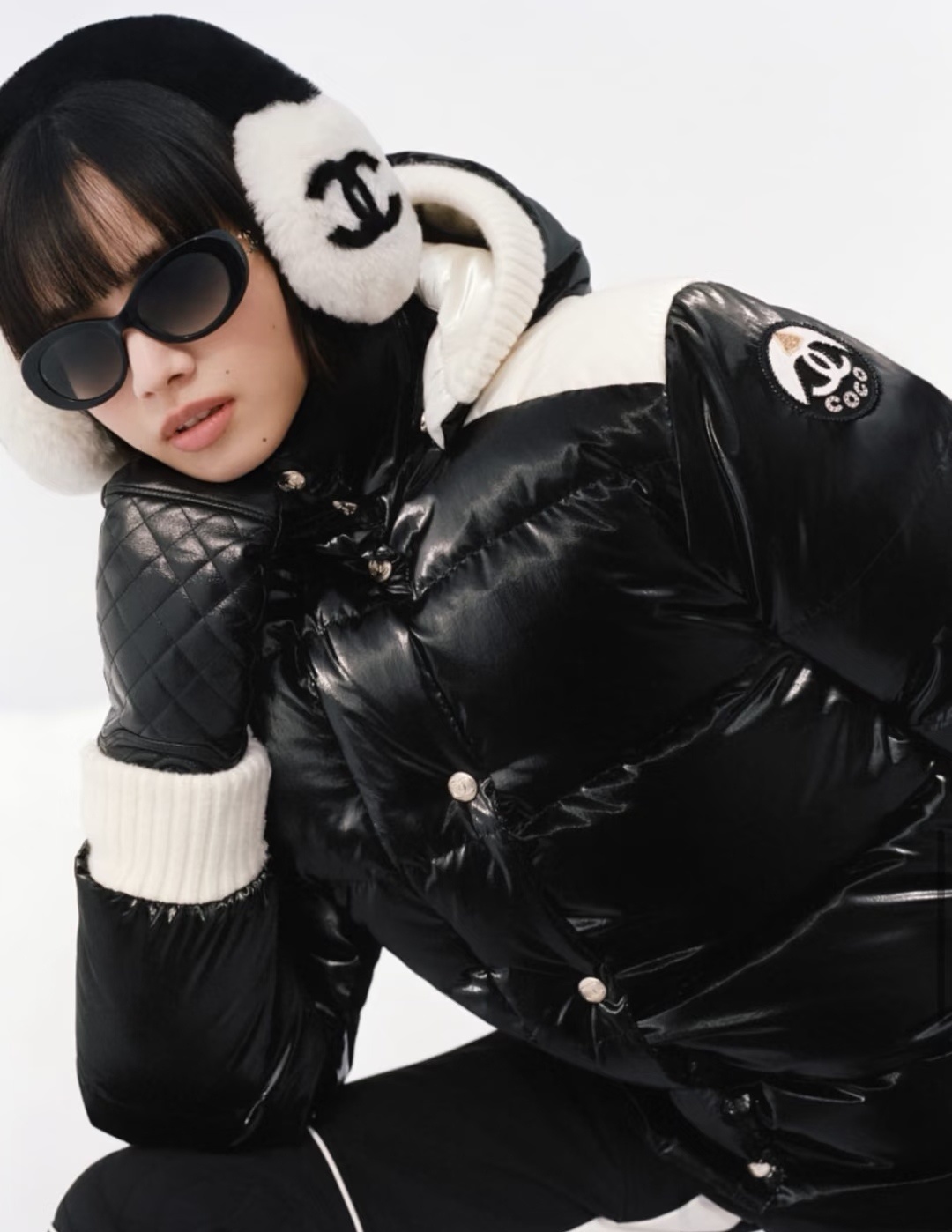 Chanel Black Puffer Jacket – Quilted Gloves & Earmuffs Set