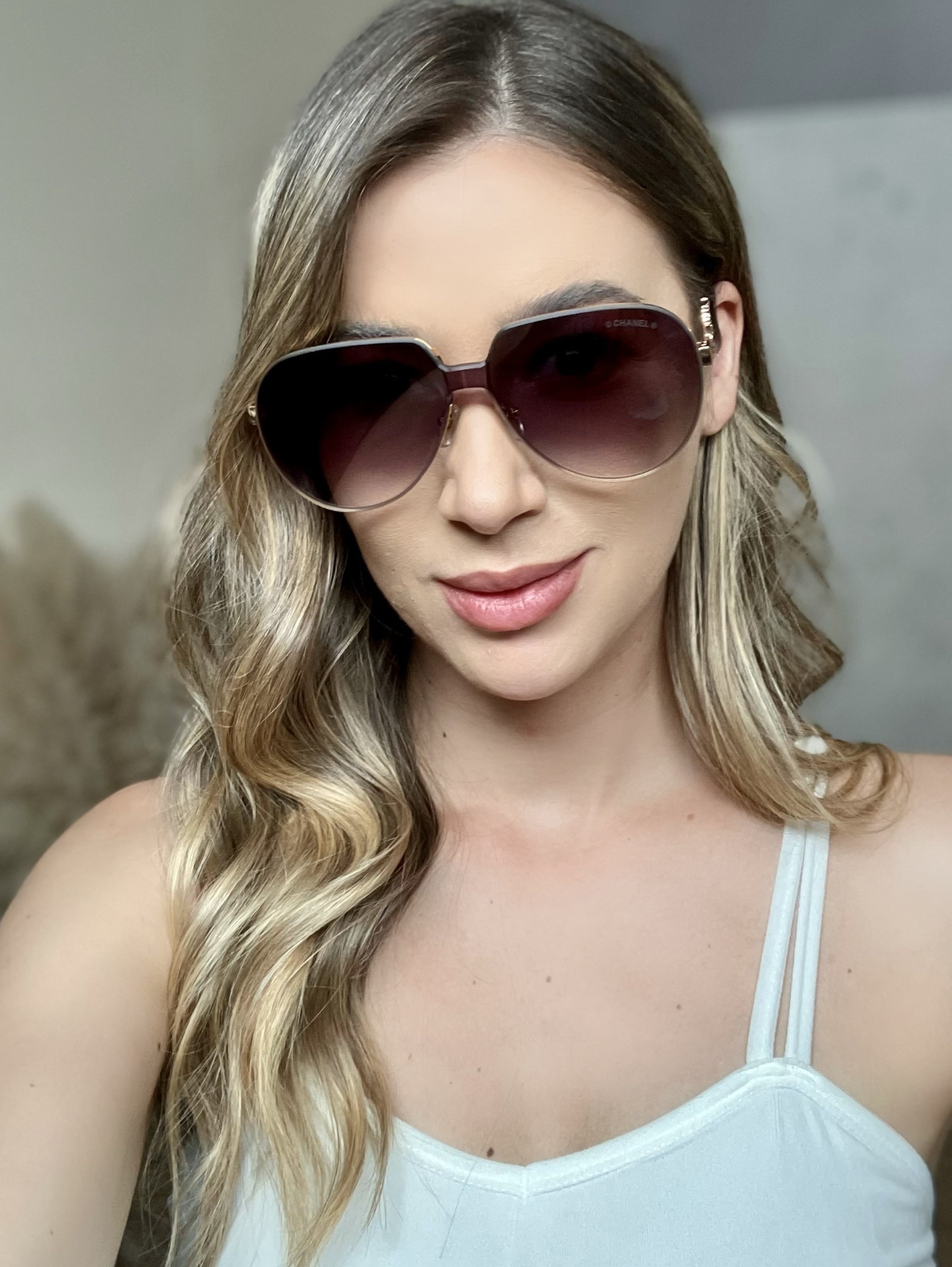 Luxury Chanel Gradient Aviator Sunglasses with Gold Logo Temples