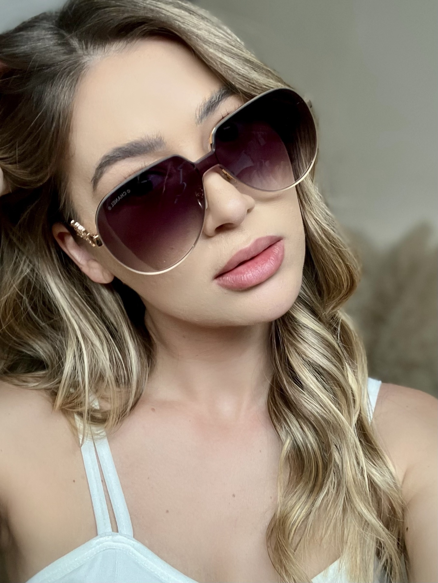 Luxury Chanel Gradient Aviator Sunglasses with Gold Logo Temples