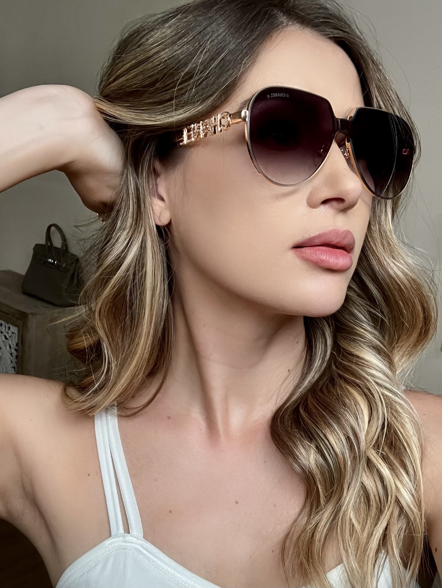 Luxury Chanel Gradient Aviator Sunglasses with Gold Logo Temples