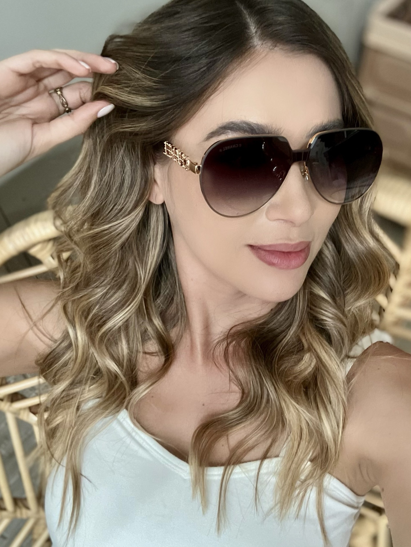 Luxury Chanel Gradient Aviator Sunglasses with Gold Logo Temples