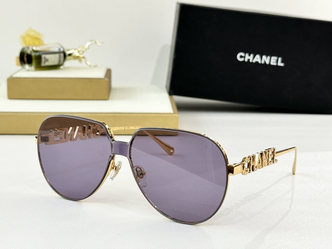 Chanel Luxury Women’s Aviator Sunglasses with Rhinestone Logo
