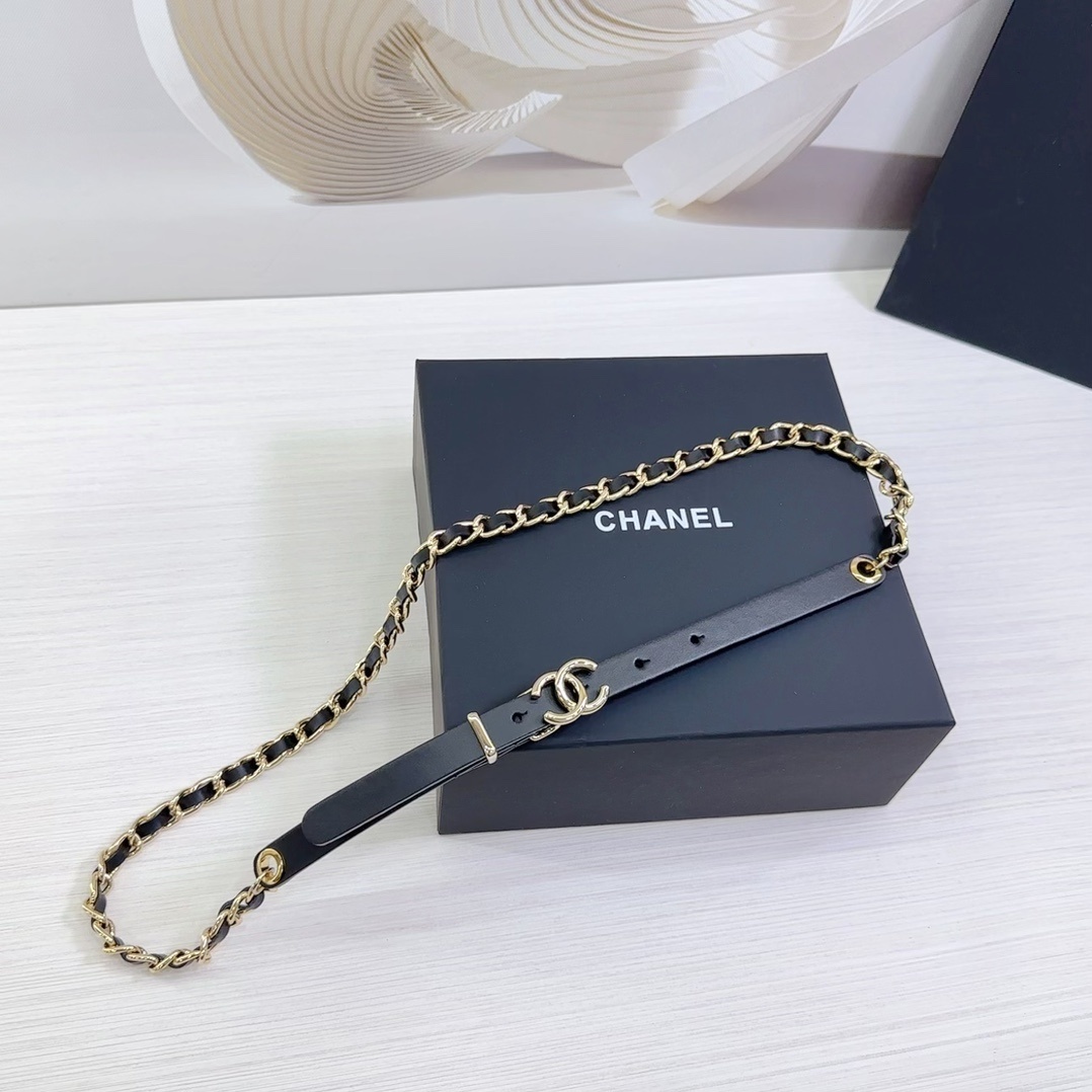 Elegant Gold Chain & Black Leather Designer Belt for Women