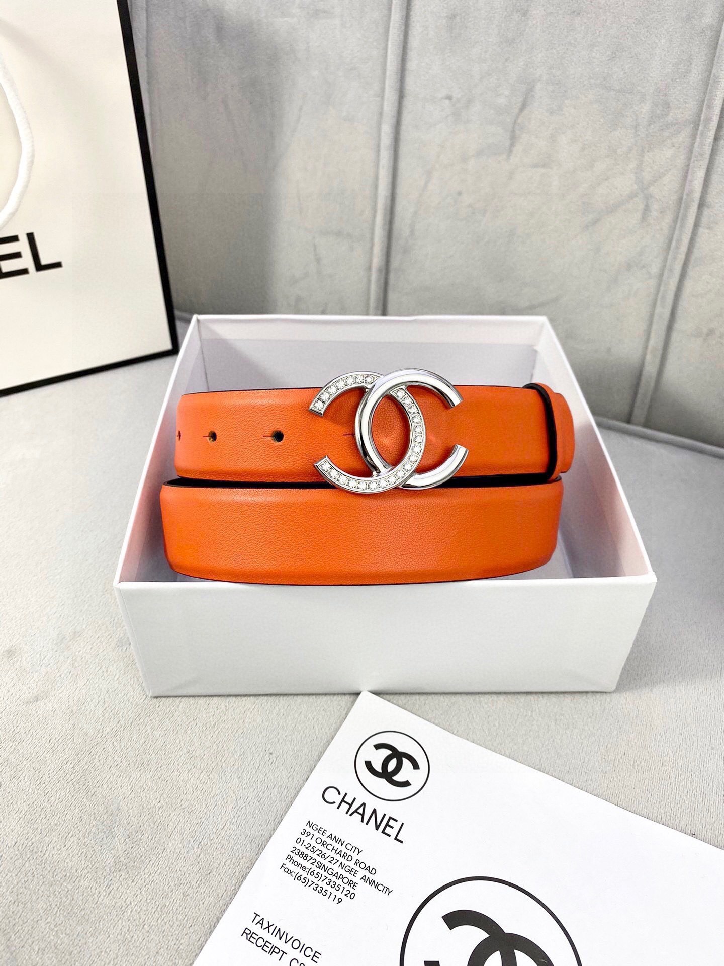 Chanel Reversible Leather Belt with Crystal CC Silver Buckle