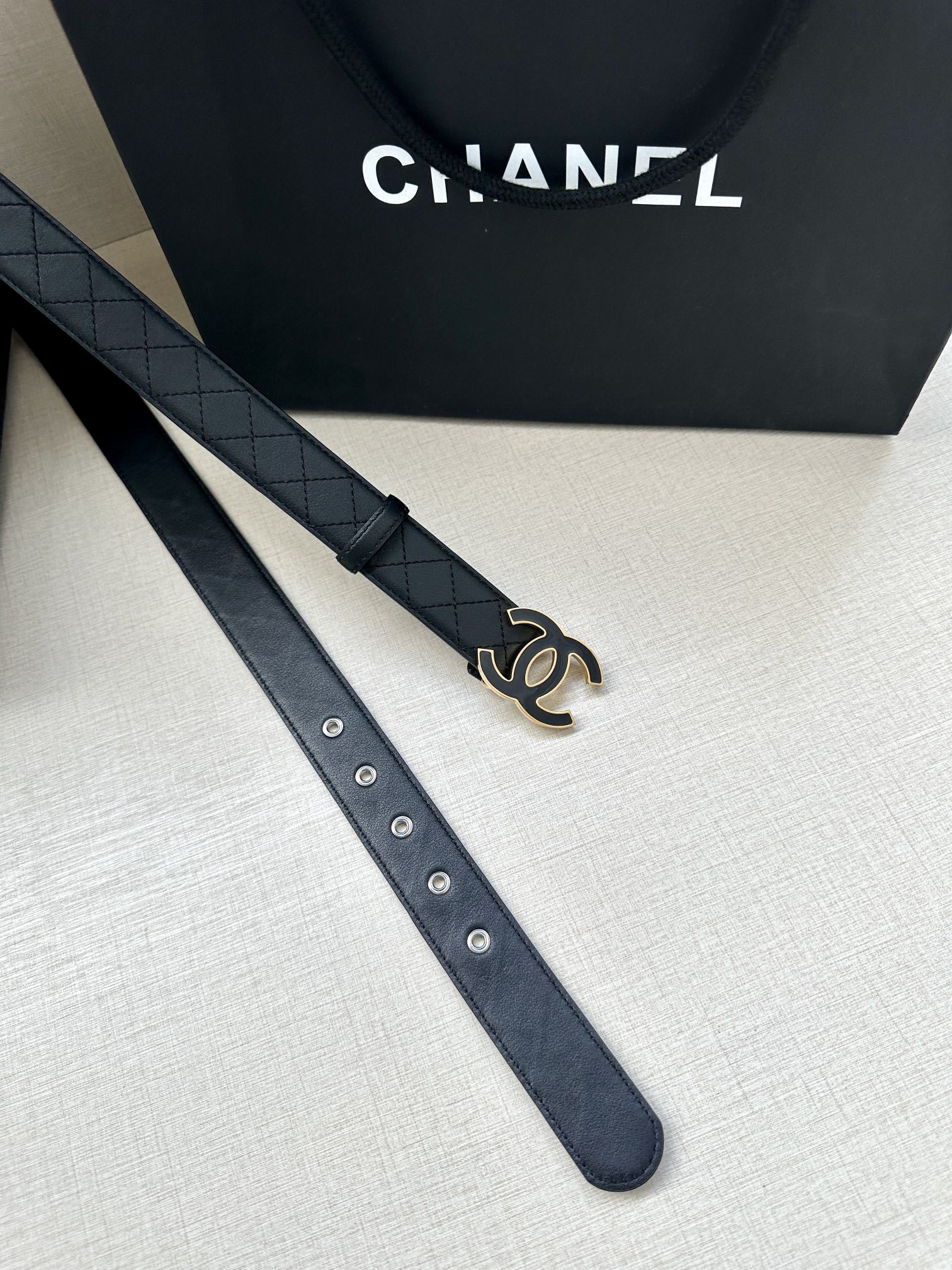 Chanel Quilted Lambskin Belt with Silver CC Logo Buckle