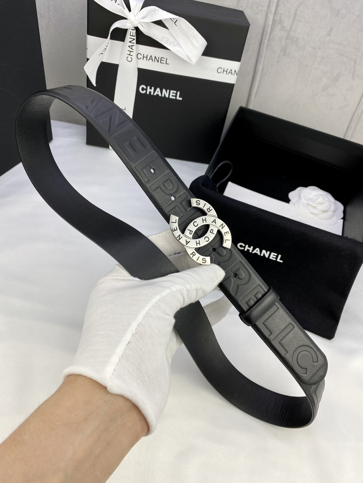 Chanel Black Leather Belt with Silver CC Buckle - Luxury Accessory