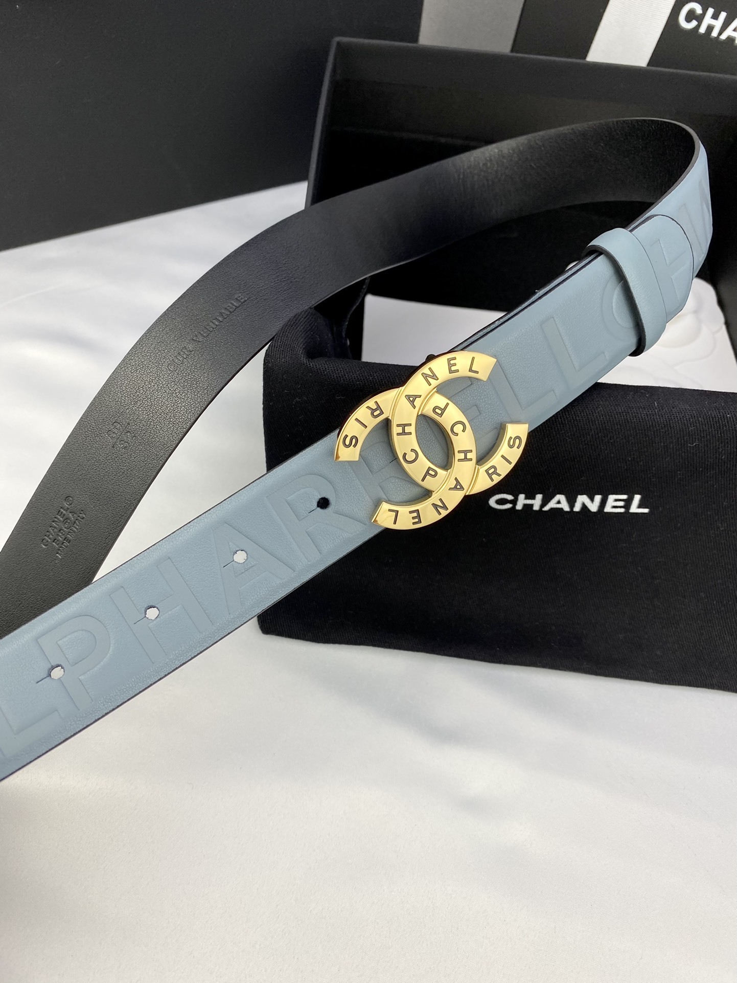 Chanel x Pharrell Williams Embossed Leather Belt - Light Blue