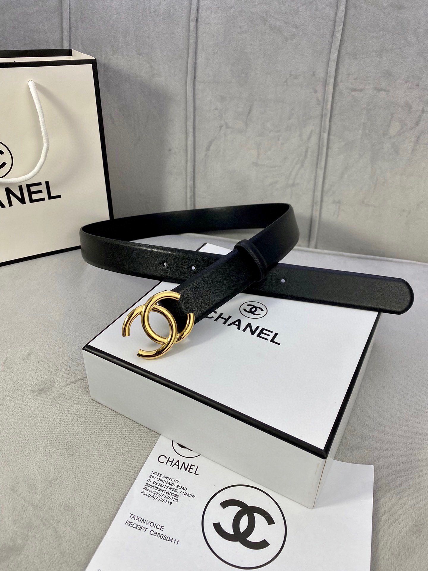 Chanel Classic Black Leather Belt with Gold CC Buckle