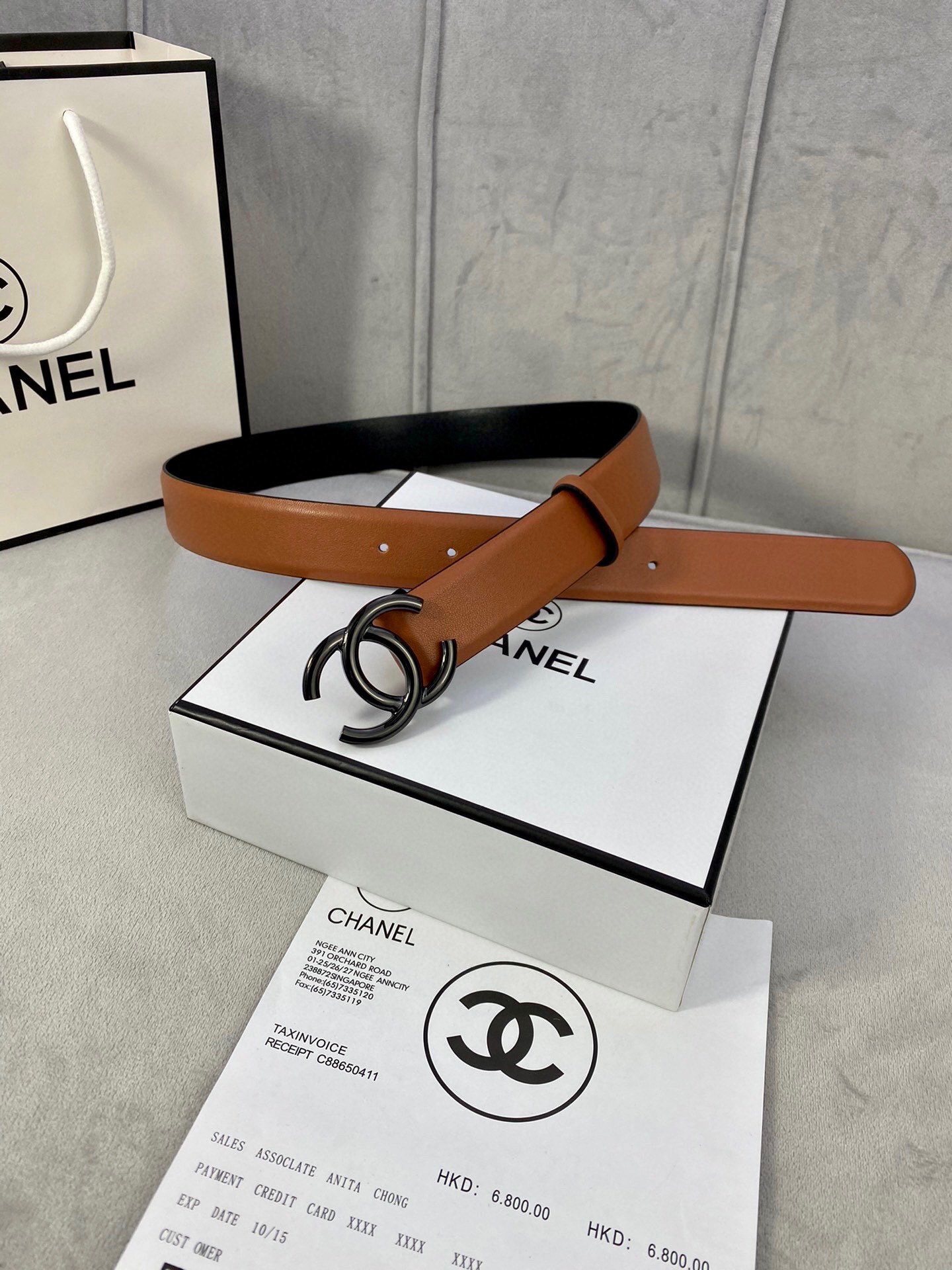 Luxury Chanel Double C Leather Belt - Tan with Black Buckle