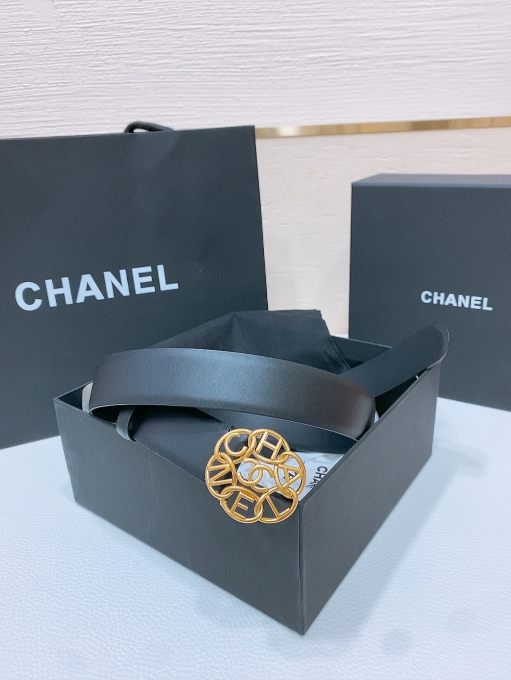 Chanel Black Leather Belt with Gold Circular CC Buckle