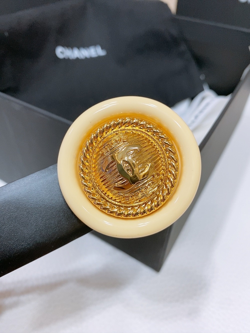 Chanel Black Leather Belt with Gold Medallion Buckle