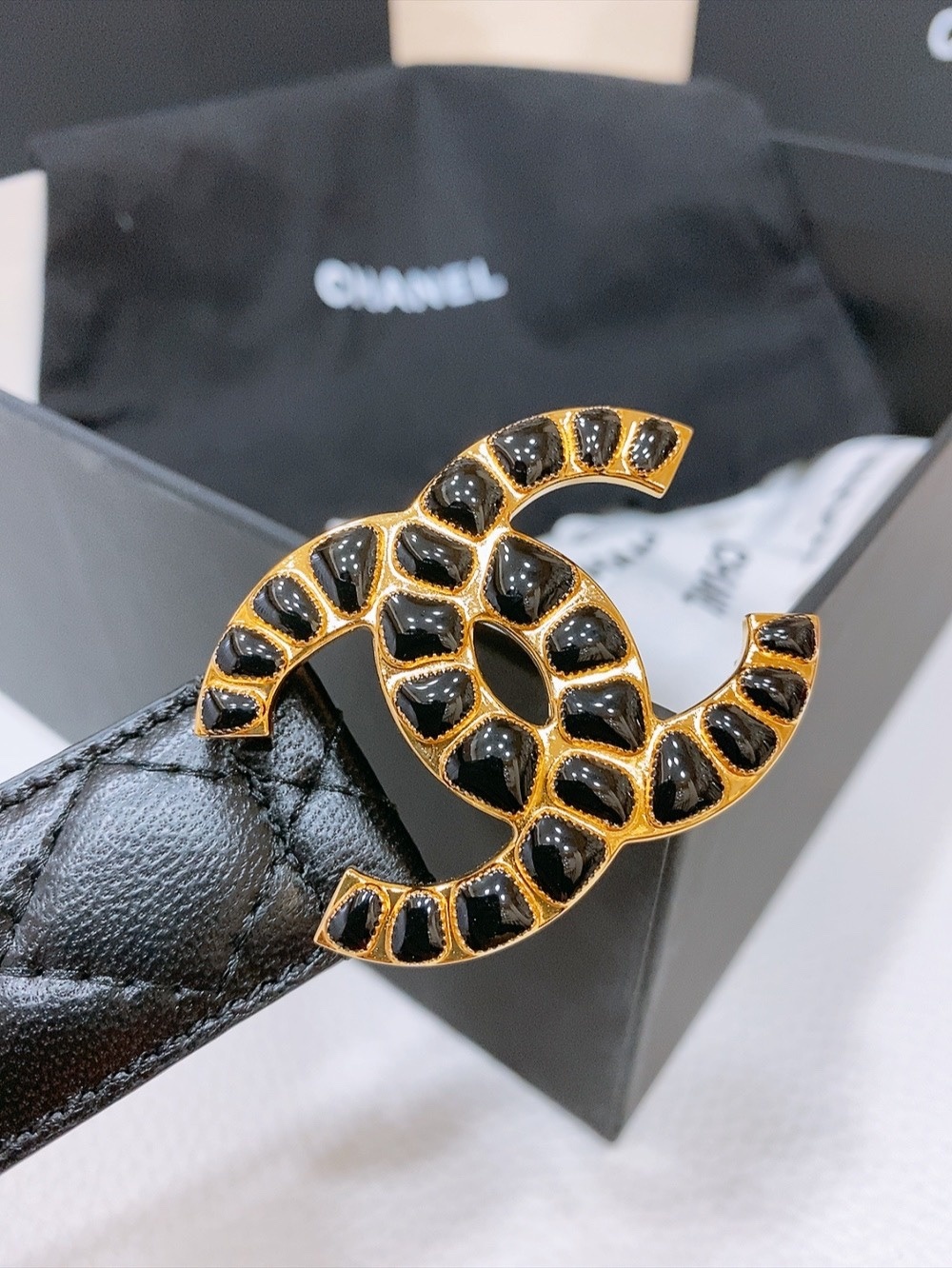 Chanel Quilted Leather Belt with Ornate Gold CC Buckle