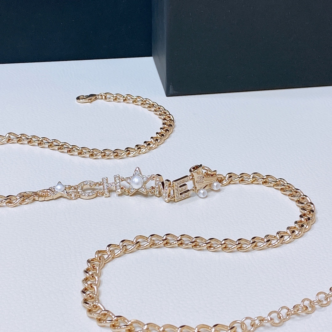 Chanel Crystal & Pearl Lettering Gold Chain Belt