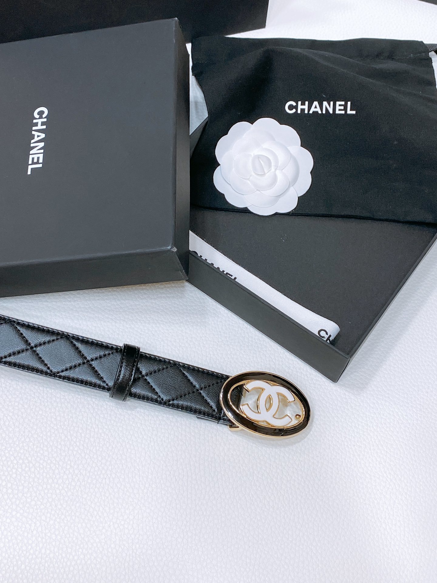 Chanel Quilted Leather Belt with Enamel CC Gold Buckle
