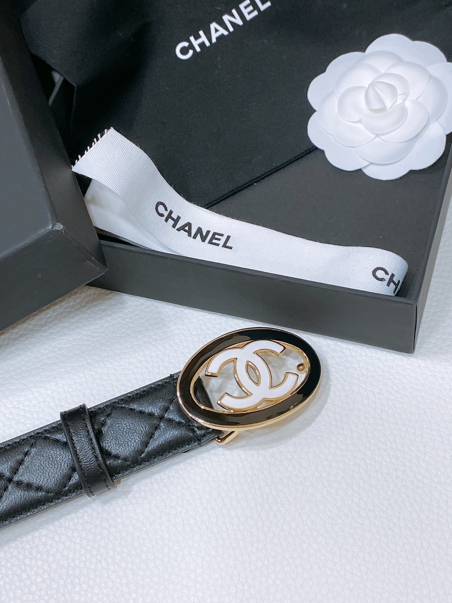 Chanel Quilted Leather Belt with Enamel CC Logo Buckle